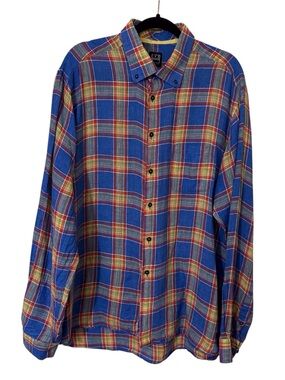 Ike Behar New York X-Large Multi Color Linen Long Sleeve Plaid Button Up Shirt